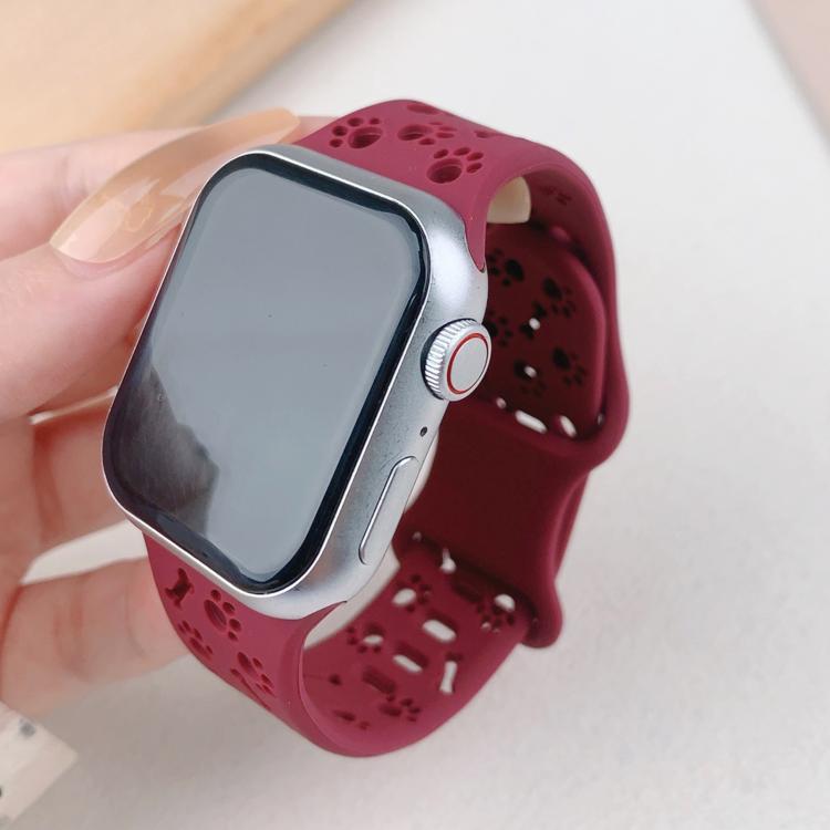 For Apple Watch 46mm / 49mm / 45mm / 44mm Dog Paw Bones Butterfly Buckle Silicone Watch Band(Wine Red) - free shipping - PMc TechLife - Order now!