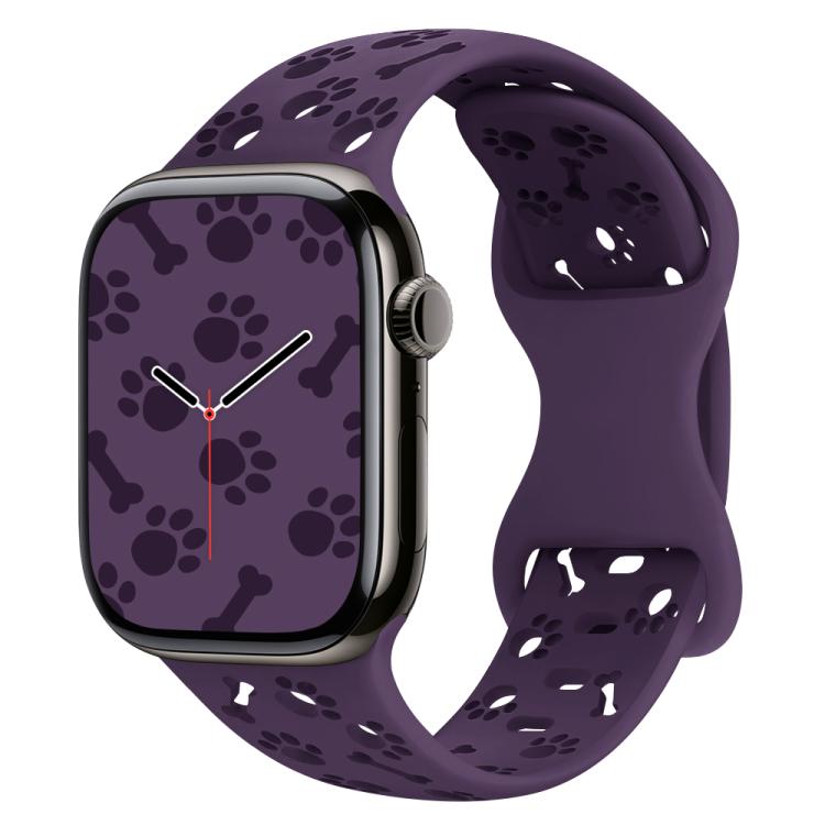 For Apple Watch 46mm / 49mm / 45mm / 44mm Dog Paw Bones Butterfly Buckle Silicone Watch Band(Dark Purple) - free shipping - PMc TechLife - Order now!