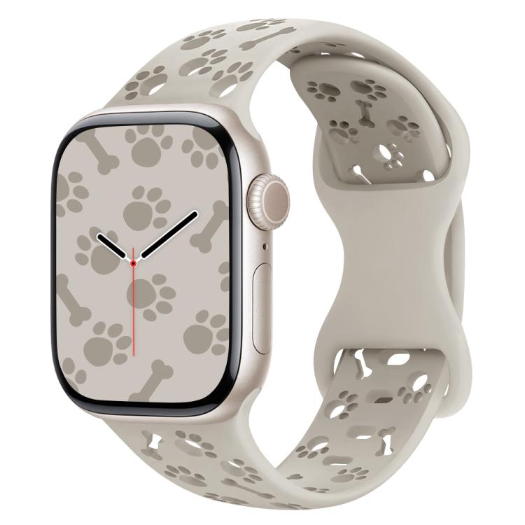 For Apple Watch 46mm / 49mm / 45mm / 44mm Dog Paw Bones Butterfly Buckle Silicone Watch Band(Starlight) - free shipping - PMc TechLife - Order now!