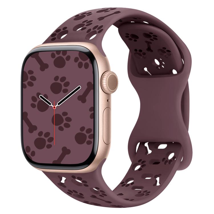 For Apple Watch 46mm / 49mm / 45mm / 44mm Dog Paw Bones Butterfly Buckle Silicone Watch Band(Smoky Purple) - free shipping - PMc TechLife - Order now!