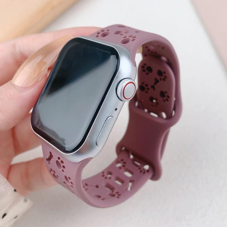 For Apple Watch 46mm / 49mm / 45mm / 44mm Dog Paw Bones Butterfly Buckle Silicone Watch Band(Smoky Purple) - free shipping - PMc TechLife - Order now!