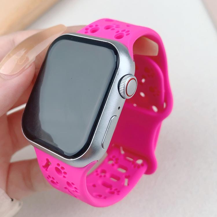 For Apple Watch 42mm / 41mm / 40mm / 38mm Dog Paw Bones Butterfly Buckle Silicone Watch Band(Rose Red) - free shipping - PMc TechLife - Order now!