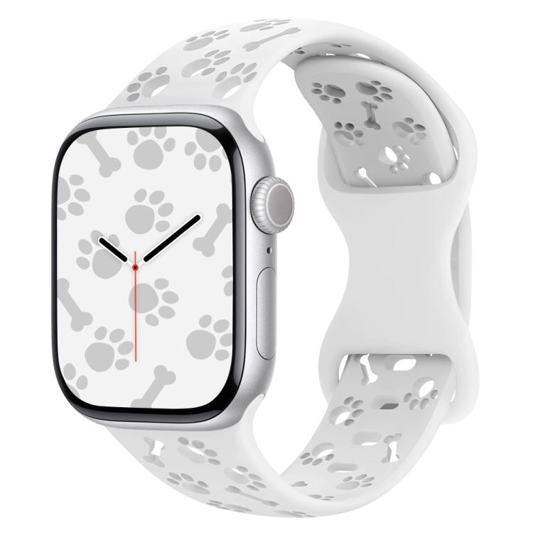 For Apple Watch 42mm / 41mm / 40mm / 38mm Dog Paw Bones Butterfly Buckle Silicone Watch Band(White) - free shipping - PMc TechLife - Order now!