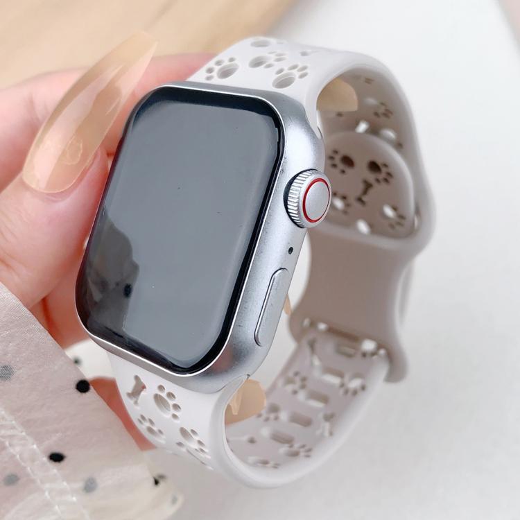 For Apple Watch 42mm / 41mm / 40mm / 38mm Dog Paw Bones Butterfly Buckle Silicone Watch Band(White) - free shipping - PMc TechLife - Order now!