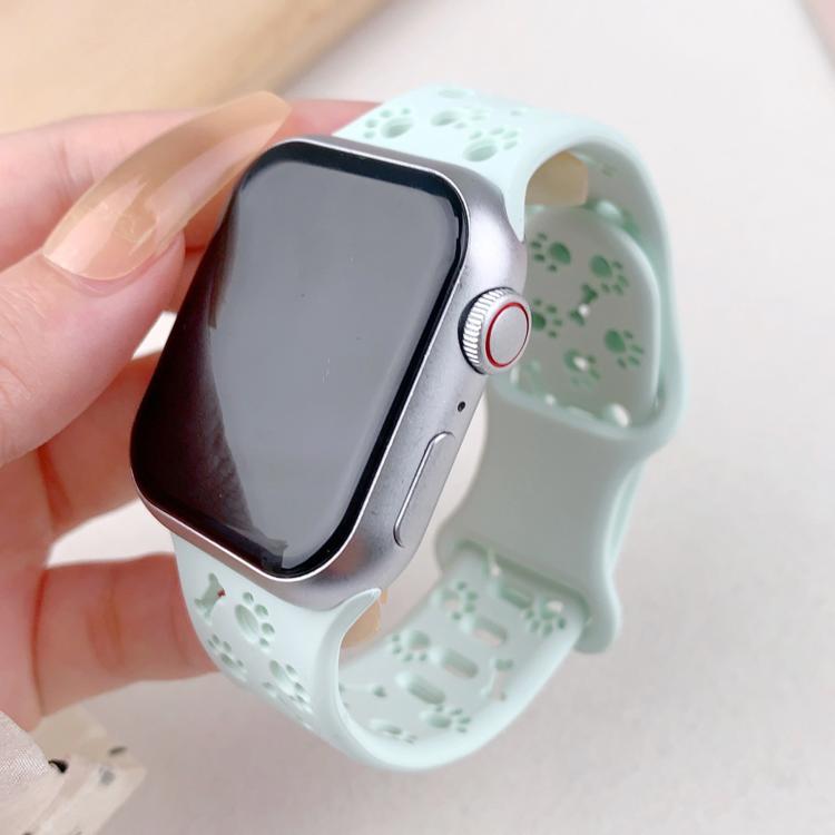 For Apple Watch 42mm / 41mm / 40mm / 38mm Dog Paw Bones Butterfly Buckle Silicone Watch Band(Light Mint) - free shipping - PMc TechLife - Order now!