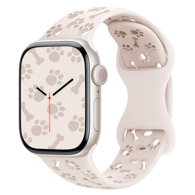 For Apple Watch 42mm / 41mm / 40mm / 38mm Dog Paw Bones Butterfly Buckle Silicone Watch Band(Light Peach Pink) - free shipping - PMc TechLife - Order now!