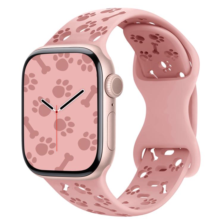 For Apple Watch 42mm / 41mm / 40mm / 38mm Dog Paw Bones Butterfly Buckle Silicone Watch Band(Pink Sand) - free shipping - PMc TechLife - Order now!