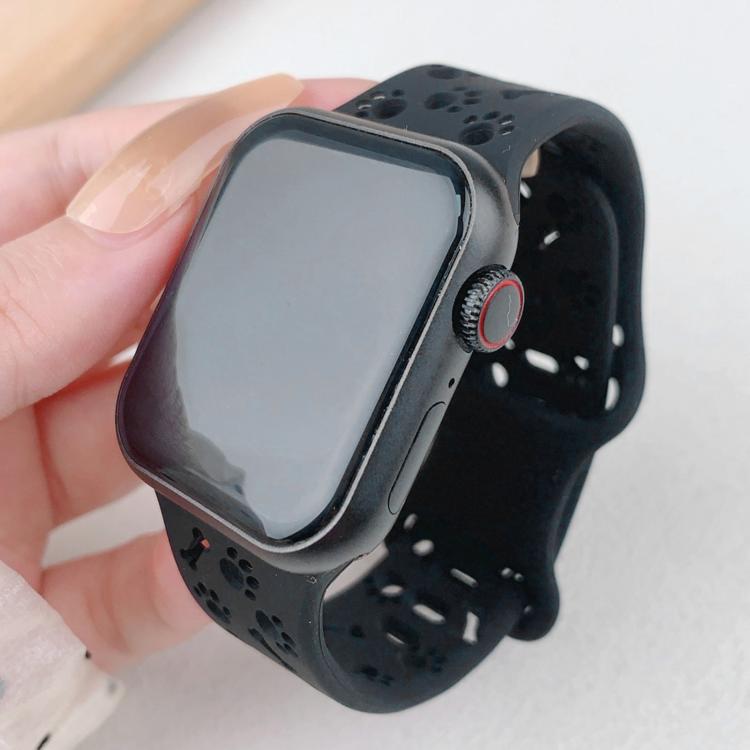 For Apple Watch 42mm / 41mm / 40mm / 38mm Dog Paw Bones Butterfly Buckle Silicone Watch Band(Black) - free shipping - PMc TechLife - Order now!