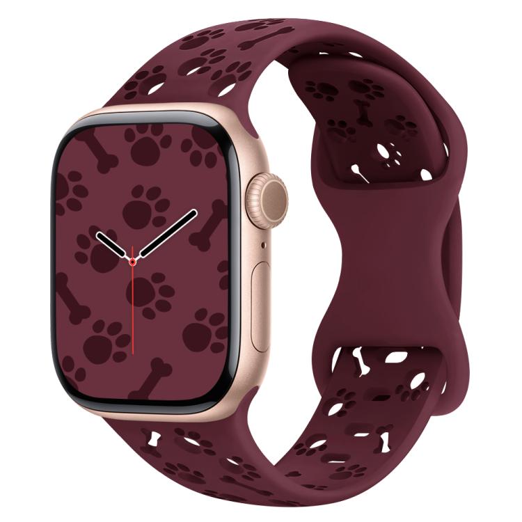 For Apple Watch 42mm / 41mm / 40mm / 38mm Dog Paw Bones Butterfly Buckle Silicone Watch Band(Wine Red) - free shipping - PMc TechLife - Order now!