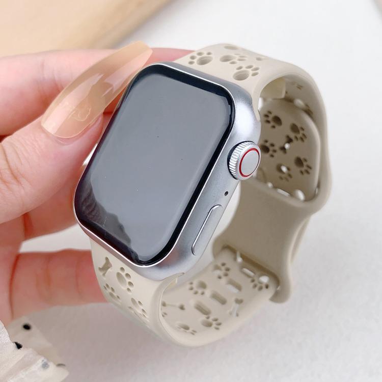 For Apple Watch 42mm / 41mm / 40mm / 38mm Dog Paw Bones Butterfly Buckle Silicone Watch Band(Starlight) - free shipping - PMc TechLife - Order now!
