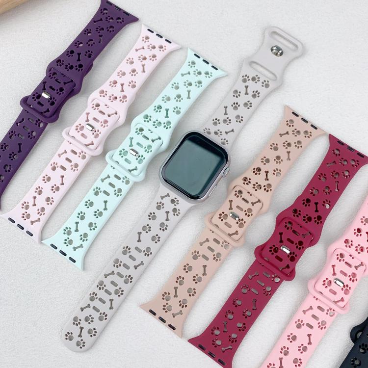 For Apple Watch 46mm / 49mm / 45mm / 44mm Dog Paw Bones Butterfly Buckle Silicone Watch Band(White) - free shipping - PMc TechLife - Order now!