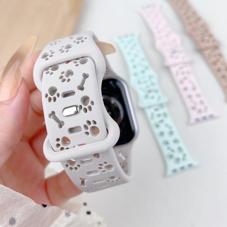 For Apple Watch 42mm / 41mm / 40mm / 38mm Dog Paw Bones Butterfly Buckle Silicone Watch Band(Light Mint) - free shipping - PMc TechLife - Order now!