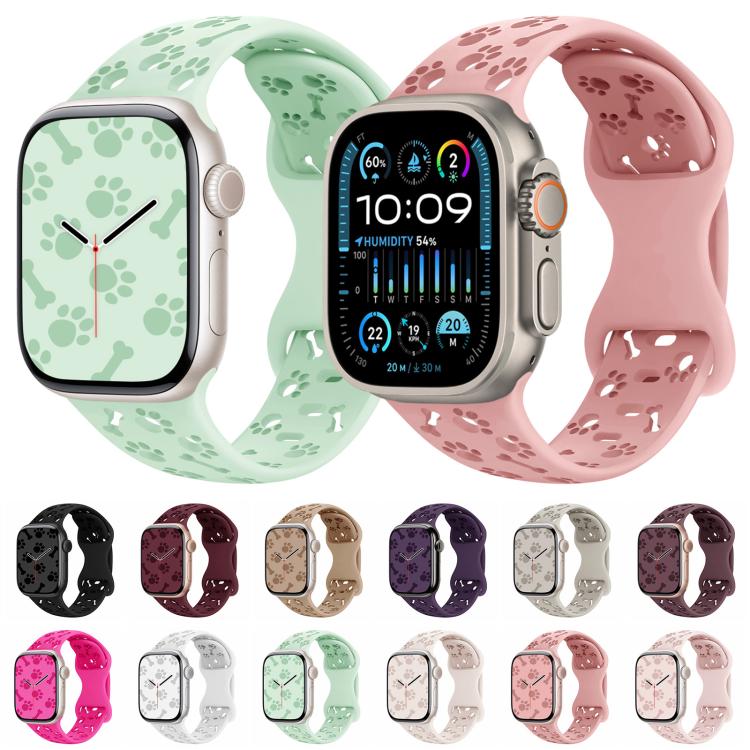 For Apple Watch 42mm / 41mm / 40mm / 38mm Dog Paw Bones Butterfly Buckle Silicone Watch Band(Light Mint) - free shipping - PMc TechLife - Order now!