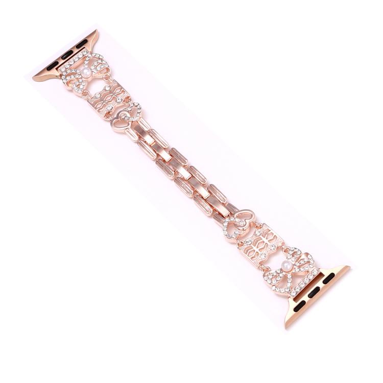 For Apple Watch 46mm / 49mm / 45mm / 44mm Bow Jewelry Buckle Stainless Steel Watch Band(Rose Gold) - Watch Bands by PMc TechLife | Online Shopping South Africa | PMc TechLife | Buy Now Pay Later Mobicred