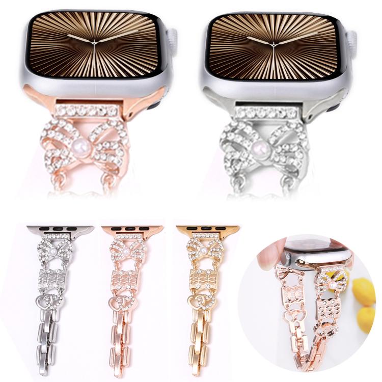 For Apple Watch 46mm / 49mm / 45mm / 44mm Bow Jewelry Buckle Stainless Steel Watch Band(Silver) - free shipping - PMc TechLife - Order now!