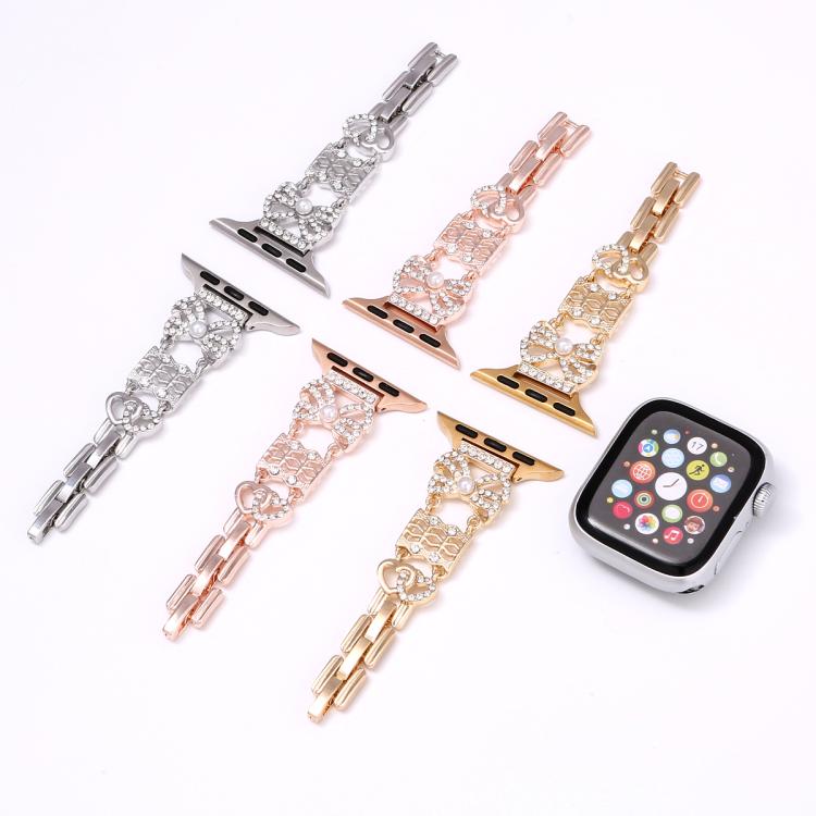 For Apple Watch 42mm / 41mm / 40mm / 38mm Bow Jewelry Buckle Stainless Steel Watch Band(Gold) - free shipping - PMc TechLife - Order now!