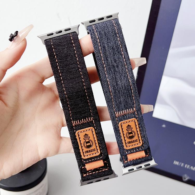 For Apple Watch 46mm / 49mm / 45mm / 44mm Denim Nylon Hook and Loop Fastener Canvas Watch Band(Black) - free shipping - PMc TechLife - Order now!