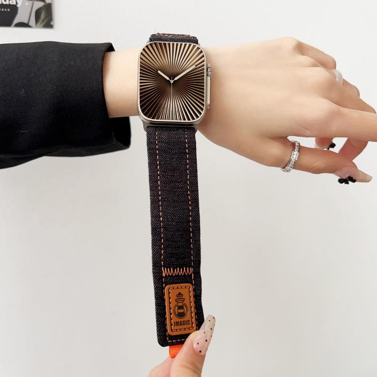 For Apple Watch 46mm / 49mm / 45mm / 44mm Denim Nylon Hook and Loop Fastener Canvas Watch Band(Black) - free shipping - PMc TechLife - Order now!