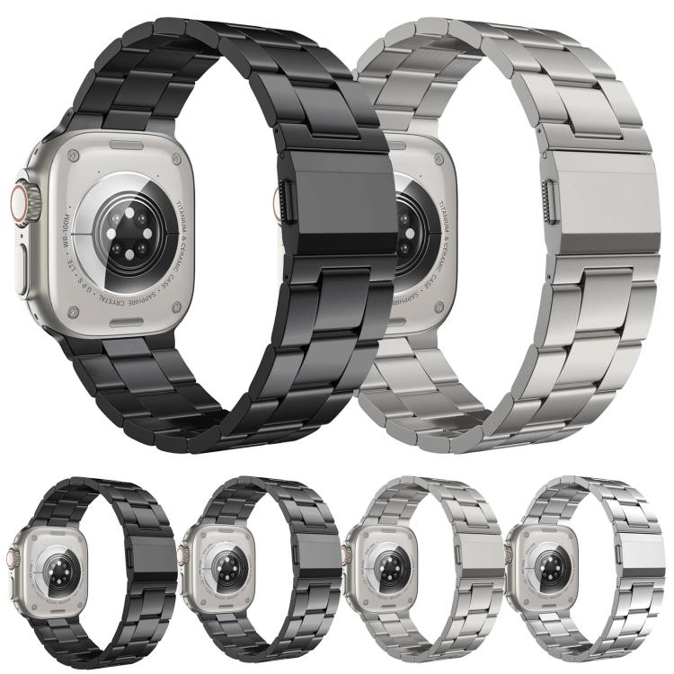 For Apple Watch 46mm / 49mm / 45mm / 44mm Norman Clasp Three-Link Stainless Steel Watch Band(Silver) - free shipping - PMC TechLife - Order now!