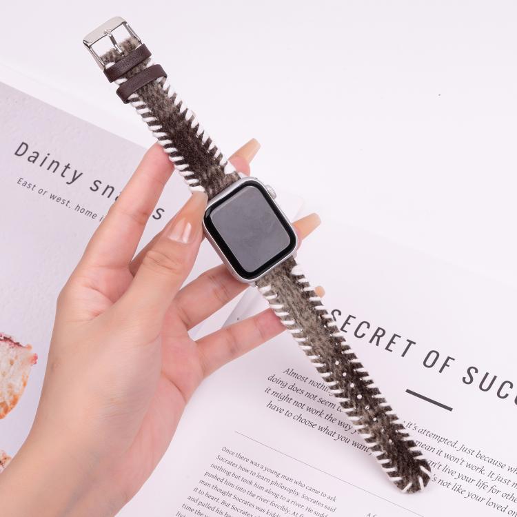 For Apple Watch 46mm / 49mm / 45mm / 44mm Retro Stitched Wool Genuine Leather Watch Band(Coffee) - free shipping - PMc TechLife - Order now!
