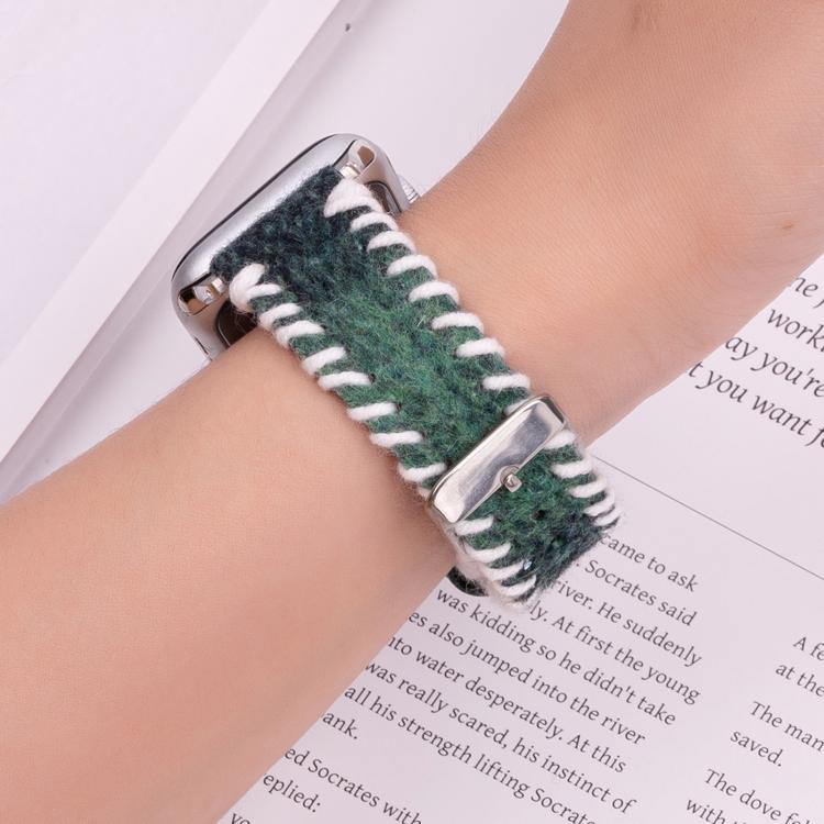 For Apple Watch 46mm / 49mm / 45mm / 44mm Retro Stitched Wool Genuine Leather Watch Band(Green) - free shipping - PMc TechLife - Order now!
