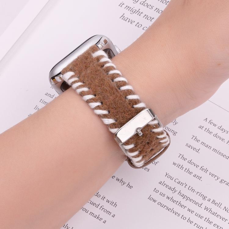 For Apple Watch 42mm / 41mm / 40mm / 38mm Retro Stitched Wool Genuine Leather Watch Band(White Brown) - free shipping - PMc TechLife - Order now!