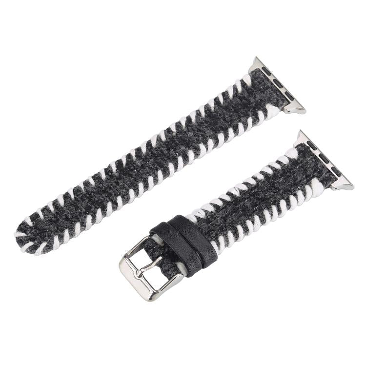 For Apple Watch 42mm / 41mm / 40mm / 38mm Retro Stitched Wool Genuine Leather Watch Band(Black) - free shipping - PMc TechLife - Order now!