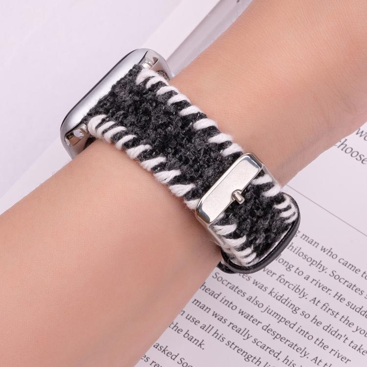 For Apple Watch 42mm / 41mm / 40mm / 38mm Retro Stitched Wool Genuine Leather Watch Band(Black) - free shipping - PMc TechLife - Order now!