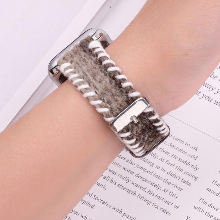 For Apple Watch 42mm / 41mm / 40mm / 38mm Retro Stitched Wool Genuine Leather Watch Band(Coffee) - free shipping - PMc TechLife - Order now!