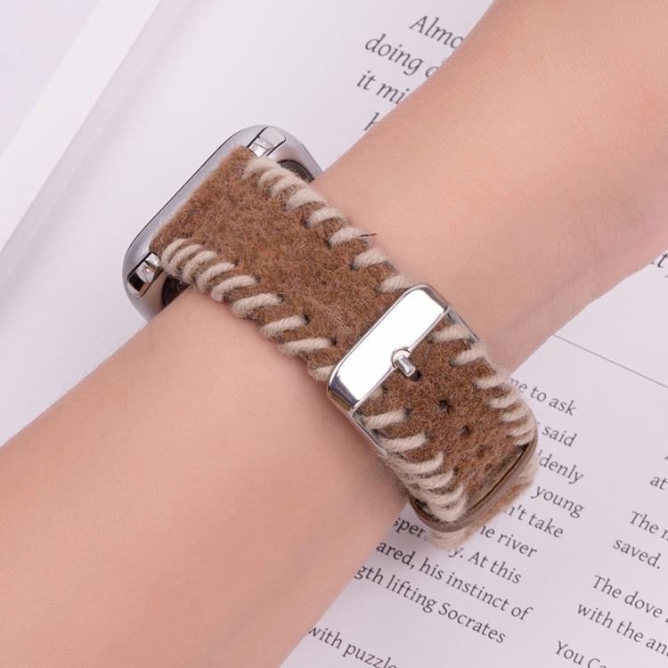 For Apple Watch 42mm / 41mm / 40mm / 38mm Retro Stitched Wool Genuine Leather Watch Band(Beige Brown) - free shipping - PMc TechLife - Order now!