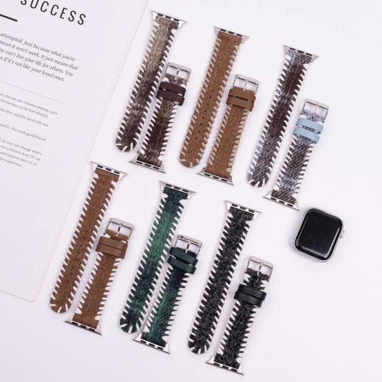For Apple Watch 42mm / 41mm / 40mm / 38mm Retro Stitched Wool Genuine Leather Watch Band(Black) - free shipping - PMc TechLife - Order now!