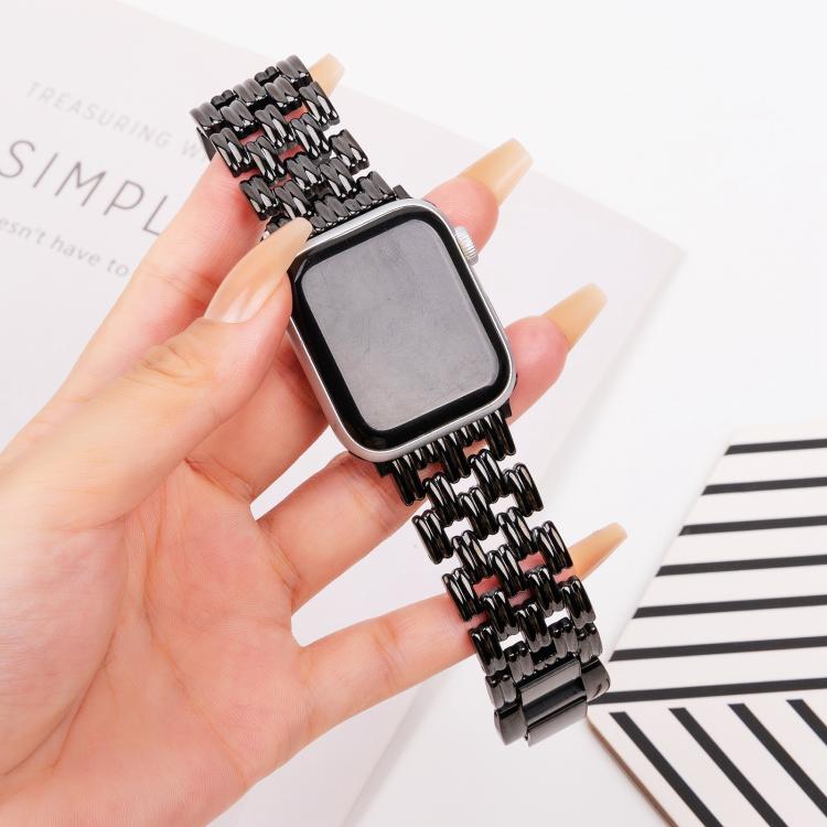 For Apple Watch 46mm / 49mm / 45mm / 44mm Five-bead Stripe Stainless Steel Watch Band(Black) - Watch Bands by PMc TechLife | Online Shopping South Africa | PMc TechLife | Buy Now Pay Later Mobicred