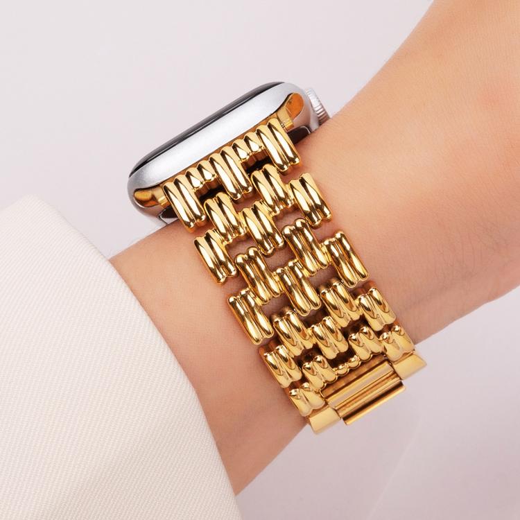 For Apple Watch 46mm / 49mm / 45mm / 44mm Five-bead Stripe Stainless Steel Watch Band(Gold) - free shipping - PMc TechLife - Order now!