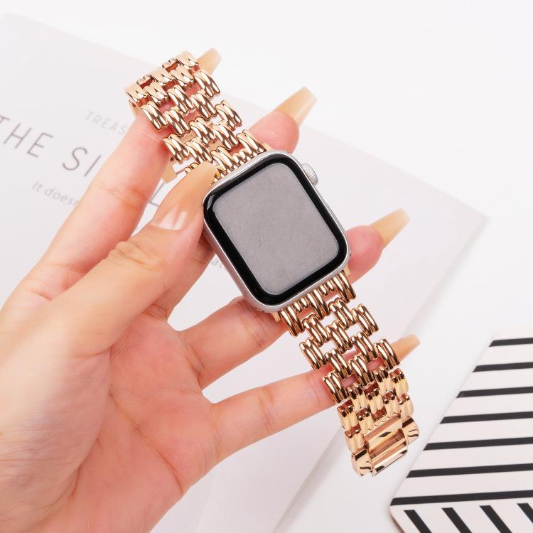 For Apple Watch 46mm / 49mm / 45mm / 44mm Five-bead Stripe Stainless Steel Watch Band(Rose Gold) - free shipping - PMc TechLife - Order now!