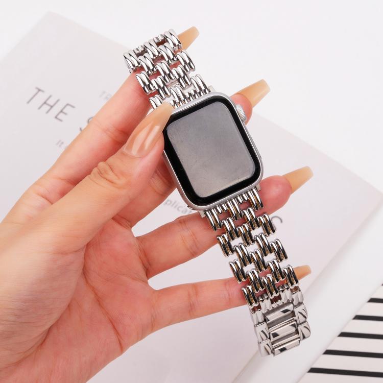 For Apple Watch 46mm / 49mm / 45mm / 44mm Five-bead Stripe Stainless Steel Watch Band(Silver) - free shipping - PMc TechLife - Order now!