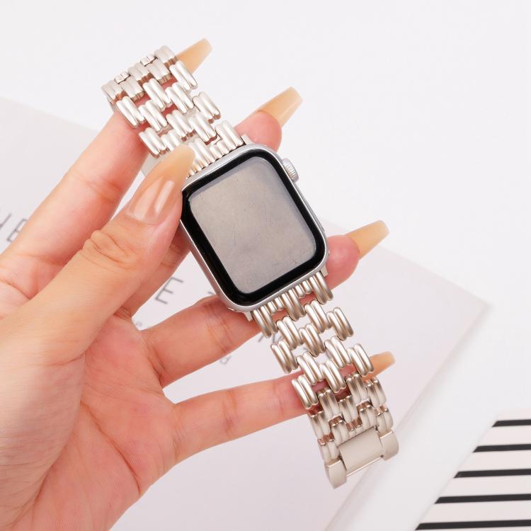 For Apple Watch 46mm / 49mm / 45mm / 44mm Five-bead Stripe Stainless Steel Watch Band(Starlight) - free shipping - PMc TechLife - Order now!