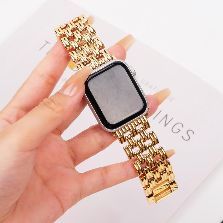 For Apple Watch 42mm / 41mm / 40mm / 38mm Five-bead Stripe Stainless Steel Watch Band(Gold) - free shipping - PMc TechLife - Order now!
