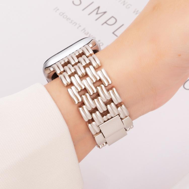 For Apple Watch 42mm / 41mm / 40mm / 38mm Five-bead Stripe Stainless Steel Watch Band(Starlight) - free shipping - PMc TechLife - Order now!