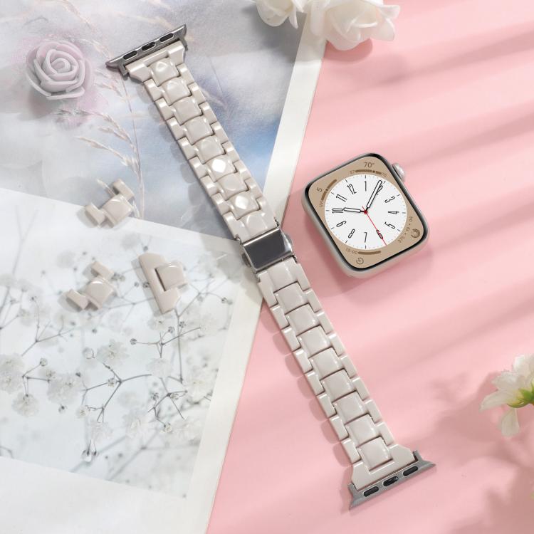 For Apple Watch 42mm / 41mm / 40mm / 38mm Small Waist Rhombus Three-bead Resin Watch Band(Milk Tea) - free shipping - PMc TechLife - Order now!