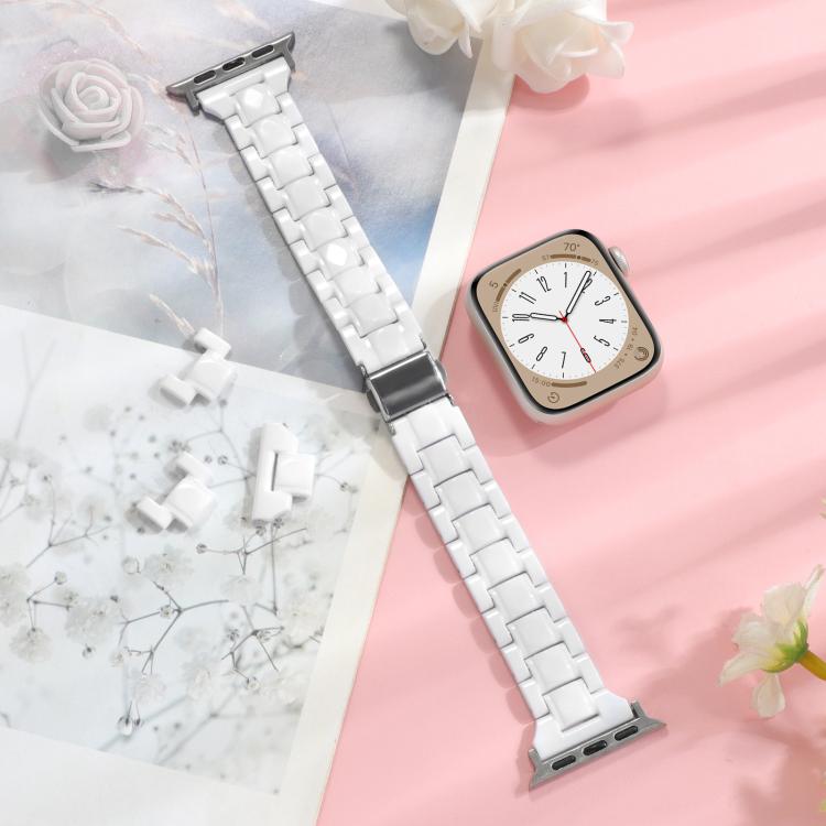 For Apple Watch 42mm / 41mm / 40mm / 38mm Small Waist Rhombus Three-bead Resin Watch Band(White) - free shipping - PMc TechLife - Order now!