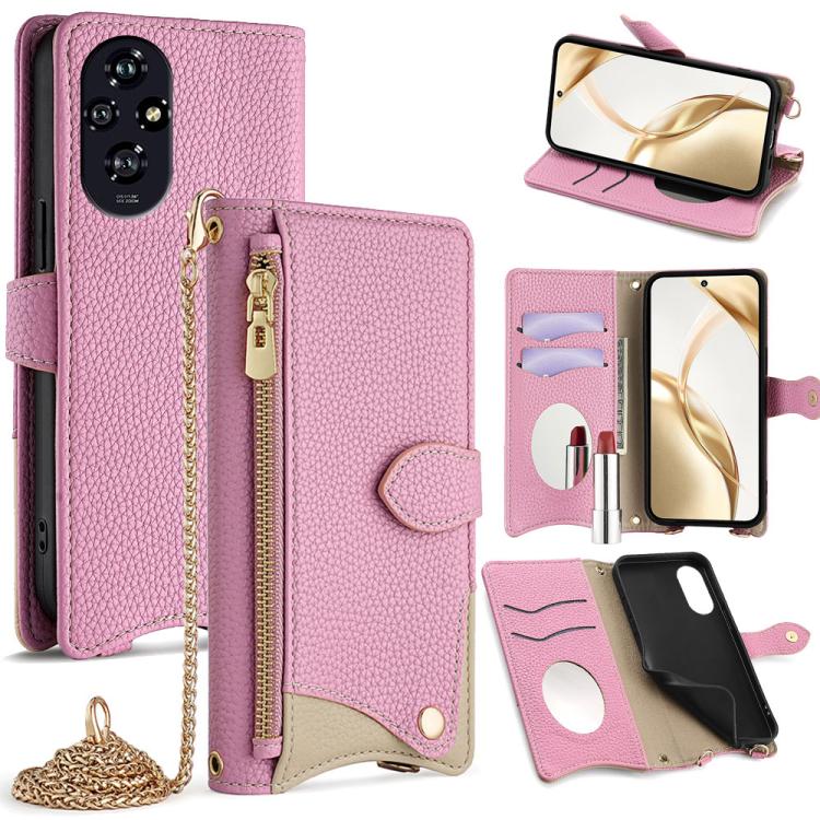 For Honor 200 Crossbody Chain Fishtail Litchi Leather Phone Case(Pink) - Honor Cases by PMC TechLife | Online Shopping South Africa | PMC TechLife | Buy Now Pay Later Mobicred