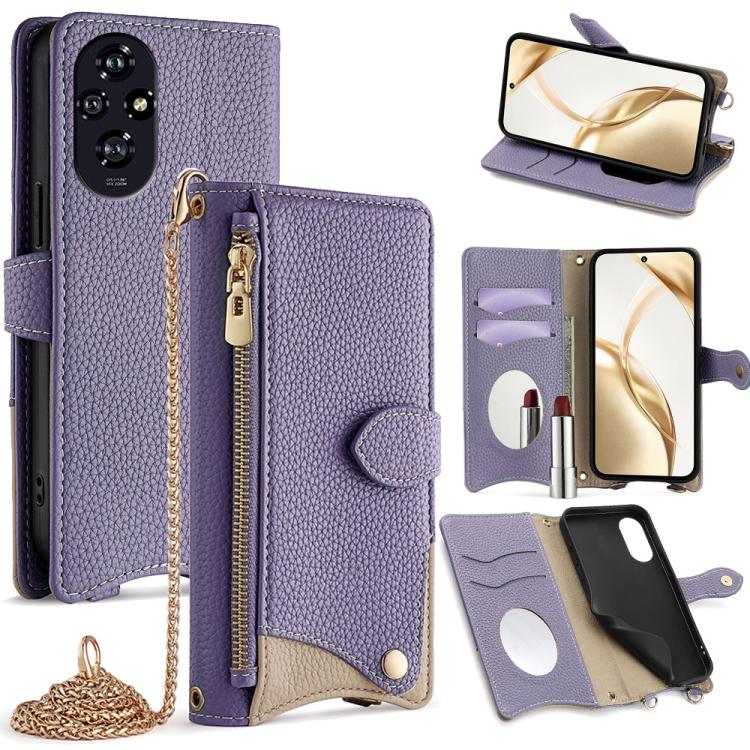 For Honor 200 Crossbody Chain Fishtail Litchi Leather Phone Case(Purple) - Honor Cases by PMC TechLife | Online Shopping South Africa | PMC TechLife | Buy Now Pay Later Mobicred