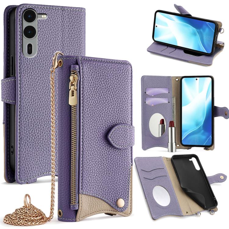 For  Fujitsu Arrows We2 Plus F-51E Crossbody Chain Fishtail Litchi Leather Phone Case(Purple) - free shipping - PMC TechLife - Order now!