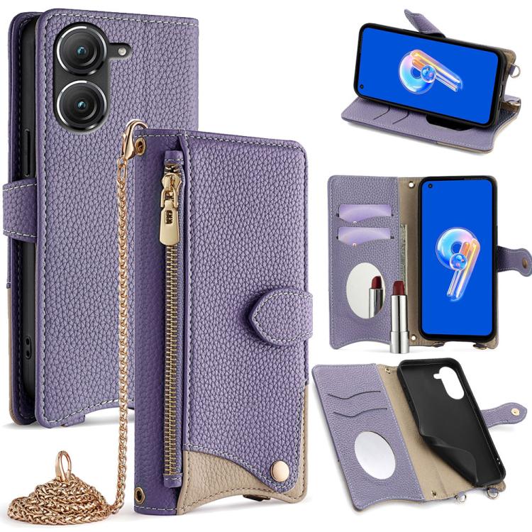 For Asus Zenfone 9 / Zenfone 10 Crossbody Chain Fishtail Litchi Leather Phone Case(Purple) - ASUS Cases by PMC TechLife | Online Shopping South Africa | PMC TechLife | Buy Now Pay Later Mobicred