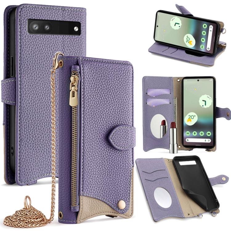 For Google Pixel 6a Crossbody Chain Fishtail Litchi Leather Phone Case(Purple) - Google Cases by PMC TechLife | Online Shopping South Africa | PMC TechLife | Buy Now Pay Later Mobicred