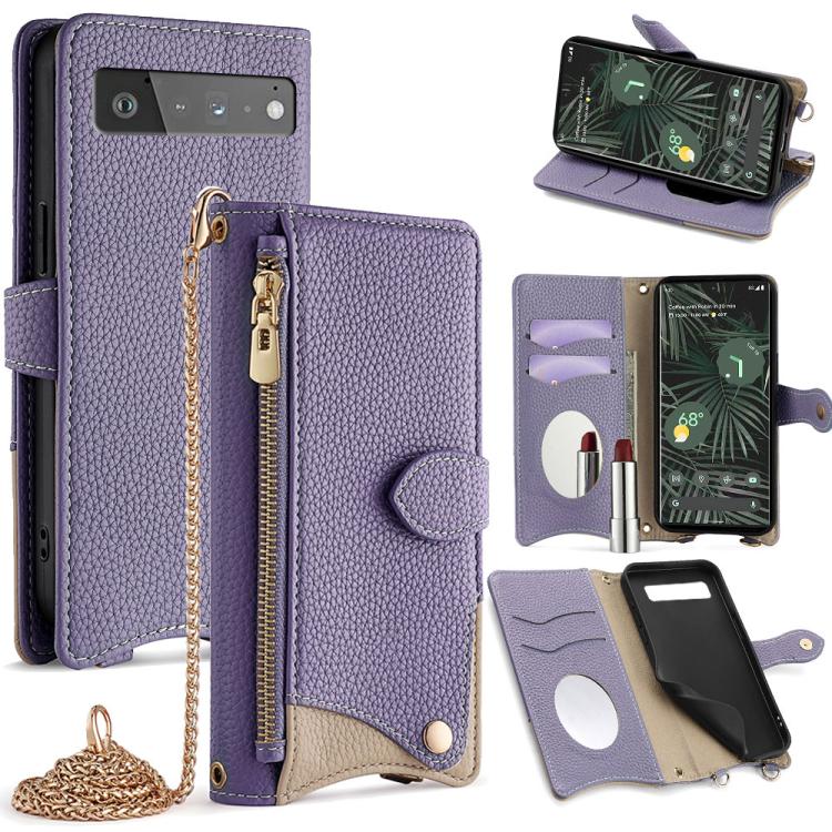 For Google Pixel 6 Pro Crossbody Chain Fishtail Litchi Leather Phone Case(Purple) - Google Cases by PMC TechLife | Online Shopping South Africa | PMC TechLife | Buy Now Pay Later Mobicred