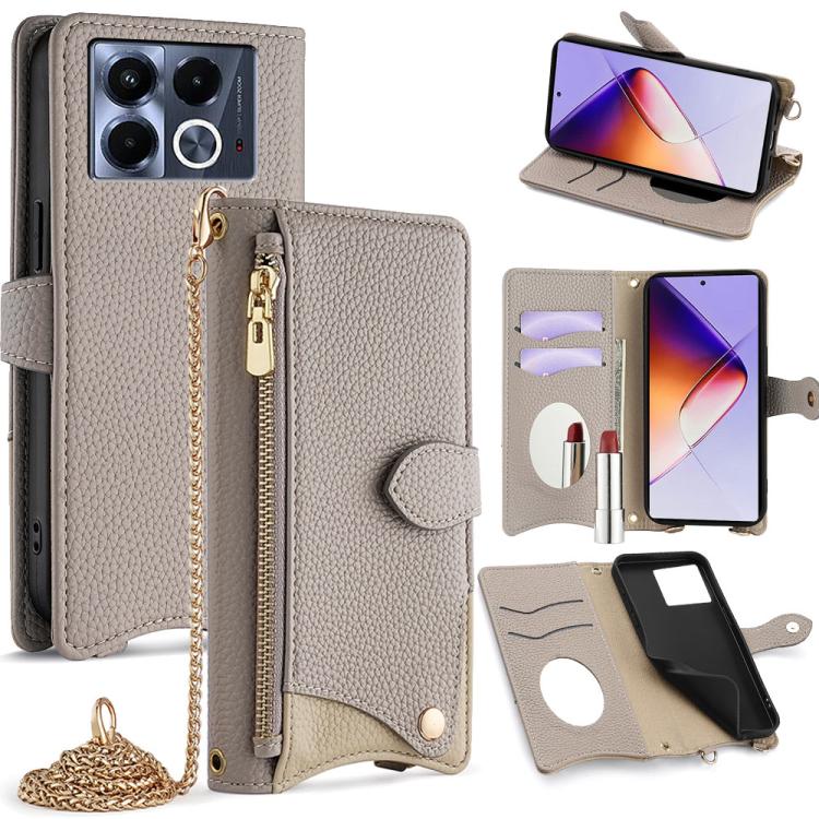 For Infinix Note 40 5G Crossbody Chain Fishtail Litchi Leather Phone Case(Grey) - Infinix Cases by PMC TechLife | Online Shopping South Africa | PMC TechLife | Buy Now Pay Later Mobicred