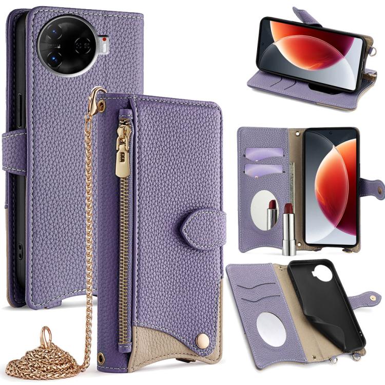 For Tecno Camon 30 Pro Crossbody Chain Fishtail Litchi Leather Phone Case(Purple) - Tecno Cases by PMC TechLife | Online Shopping South Africa | PMC TechLife | Buy Now Pay Later Mobicred
