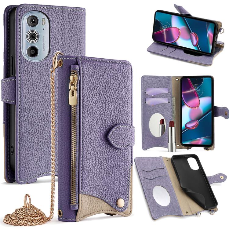 For Motorola Edge+ 2022 / Edge 30 Pro Crossbody Chain Fishtail Litchi Leather Phone Case(Purple) - Motorola Cases by PMC TechLife | Online Shopping South Africa | PMC TechLife | Buy Now Pay Later Mobicred