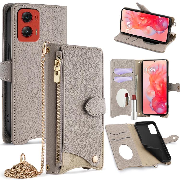 For Motorola Moto G Stylus 5G 2024 Crossbody Chain Fishtail Litchi Leather Phone Case(Grey) - Motorola Cases by PMC TechLife | Online Shopping South Africa | PMC TechLife | Buy Now Pay Later Mobicred